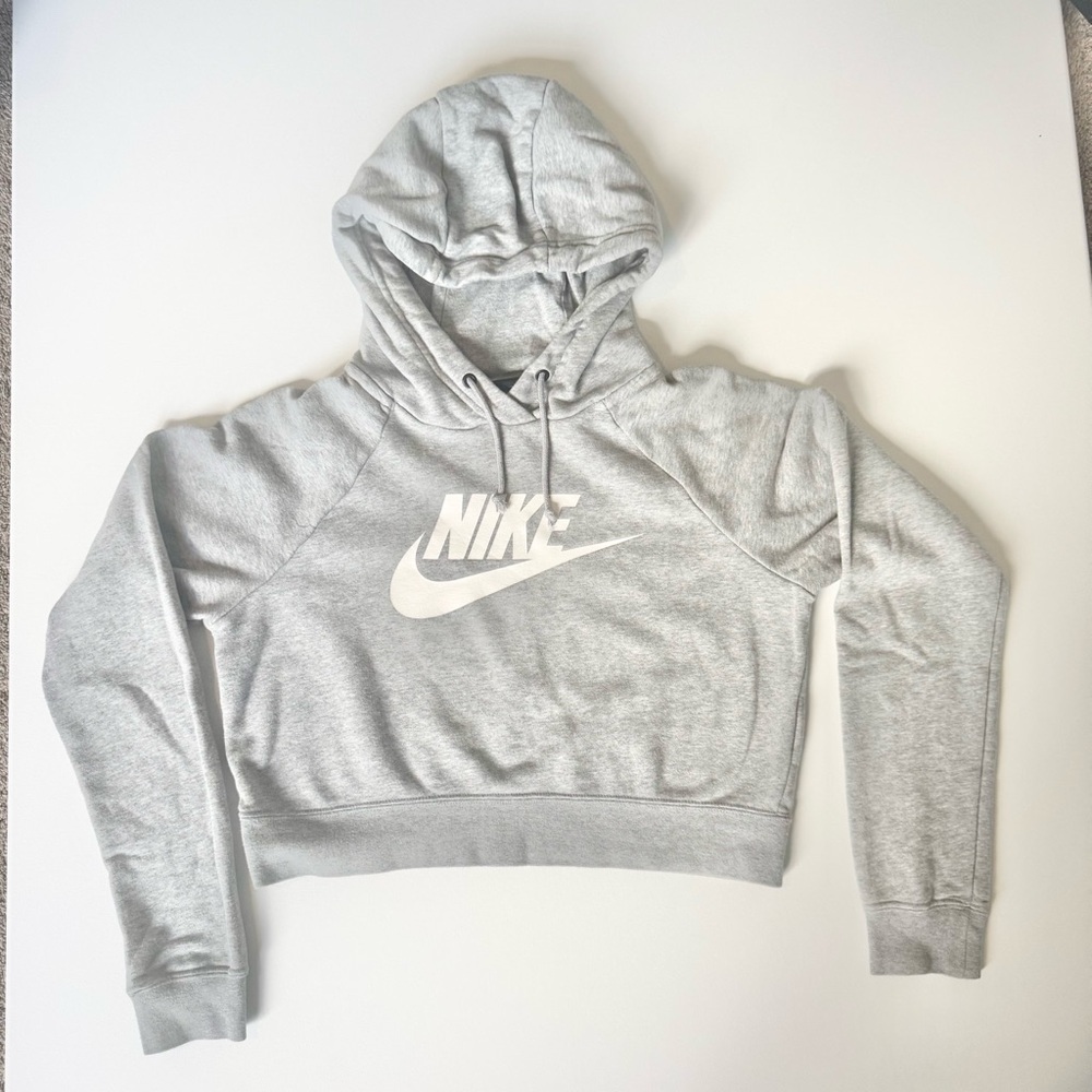 Nike Women's Cropped Grey Hoodie with White Logo Size Small - Picture 7 of 7